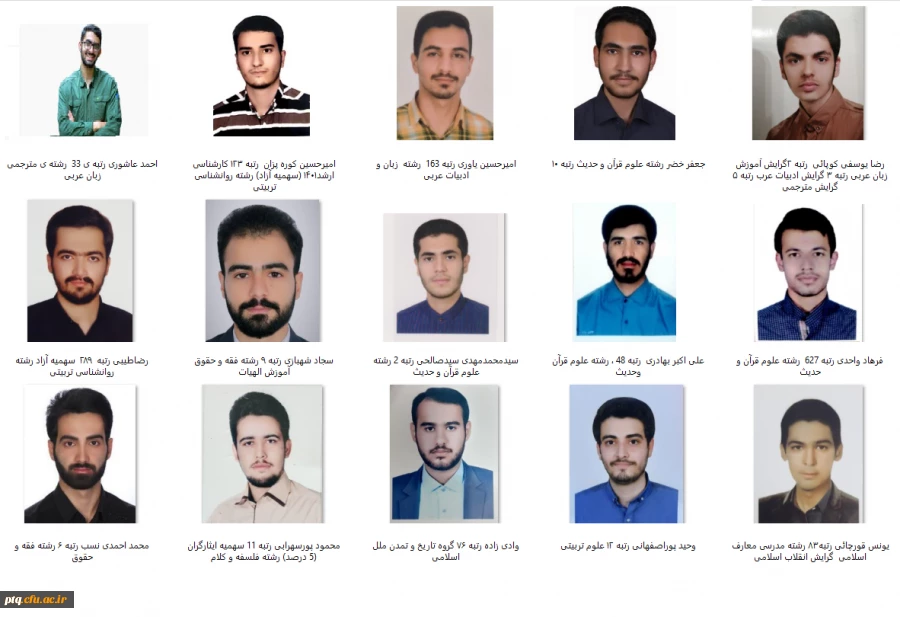 افتخار آفرینان پردیس آیت الله طالقانی قم . رتبه های برتر کارشناسی ارشد دانشگاه های کشور 2